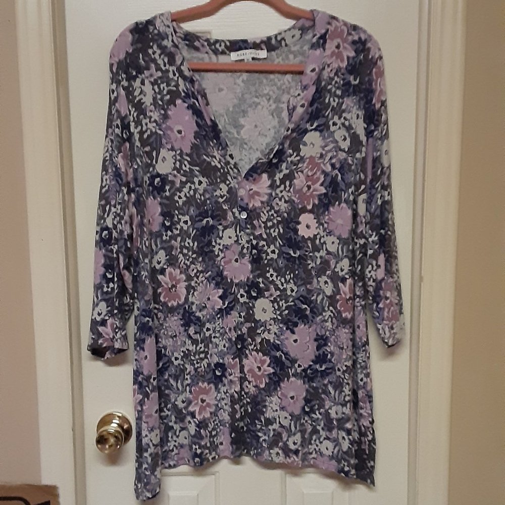 Rose & Olive Pink & Purple Floral Blouse soft knit